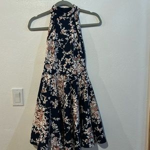 Navy Blue High Neck Sleeveless Dress
